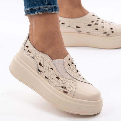 Pantofi Piele Naturala Talpa Comoda Bej T2801