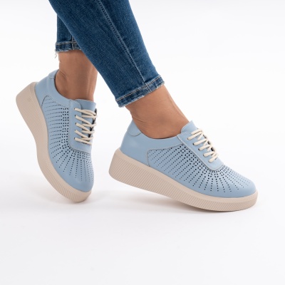 Pantofi Piele Naturala Talpa Comoda Blue AN-29-1