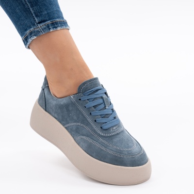 Pantofi Piele Naturala Talpa Comoda Blue AN12