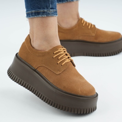 Pantofi Piele Naturala Talpa Comoda Camel AN29