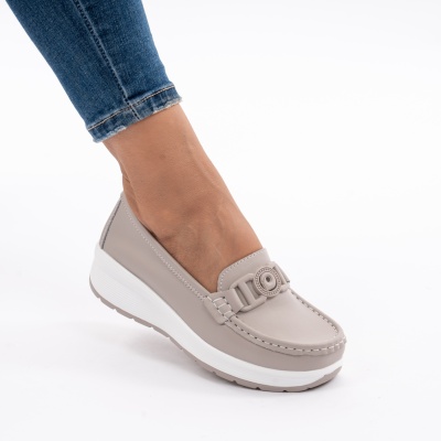 Pantofi Piele Naturala Talpa Comoda Gri AN2208