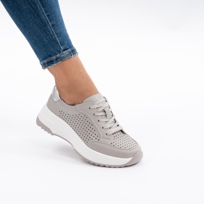 Pantofi Piele Naturala Talpa Comoda Gri T2820