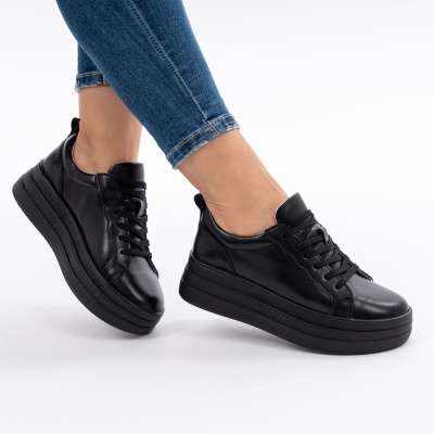 Pantofi Piele Naturala Talpa Comoda Negri F002-397