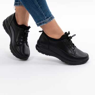 Pantofi Piele Naturala Talpa Comoda Negri QL1069