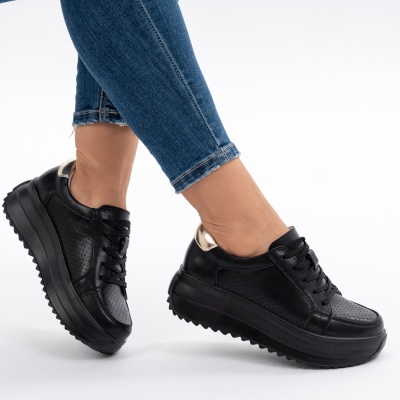 Pantofi Piele Naturala Talpa Comoda Negri T-2008
