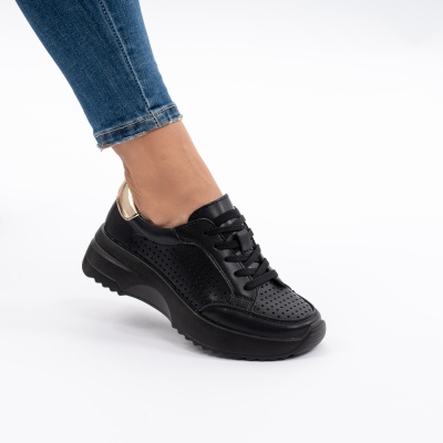 Pantofi Piele Naturala Talpa Comoda Negru T2820