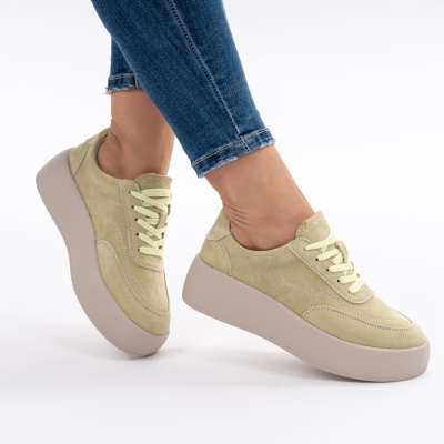 Pantofi Piele Naturala Talpa Comoda Verde AN12