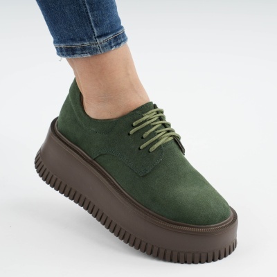 Pantofi Piele Naturala Talpa Comoda Verde AN29