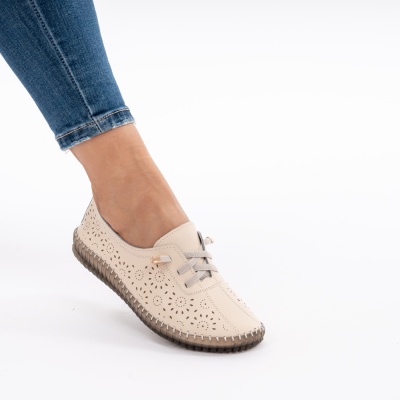 Pantofi Piele Naturala Talpa Flexibila AN222 Bej