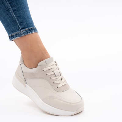 Pantofi Sport Piele Naturala Bej F001-948