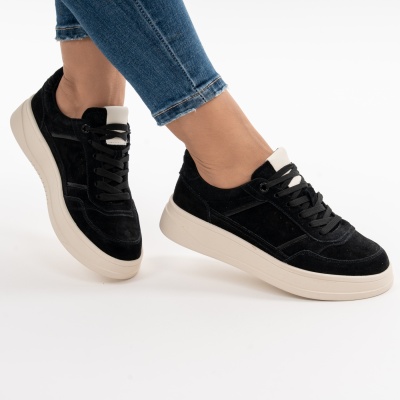 Pantofi Sport Piele Naturala Negru R832