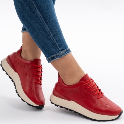 Pantofi Sport Piele Naturala Red AN368
