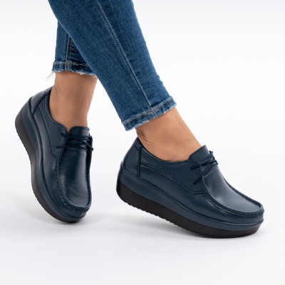 Pantofi Talpa Ortopedica Piele Naturala Albastri 1136