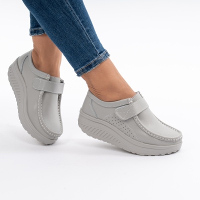 Pantofi Talpa Ortopedica Piele Naturala AN333 Gri 
