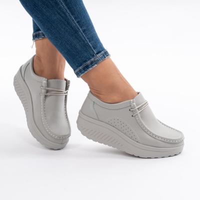 Pantofi Talpa Ortopedica Piele Naturala AN388 Gri