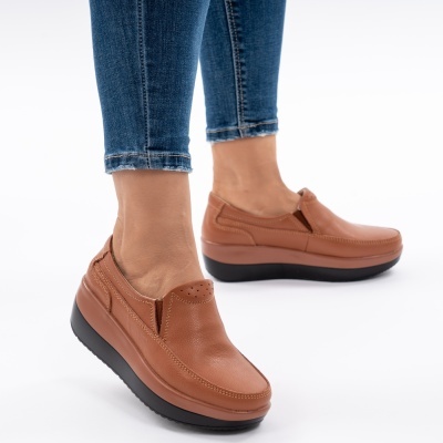 Pantofi Talpa Ortopedica Piele Naturala Camel 1158