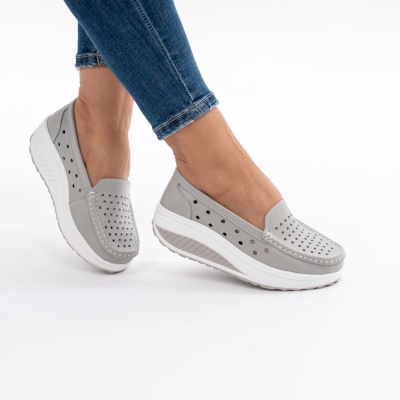 Pantofi Talpa Ortopedica Piele Naturala Gri A335