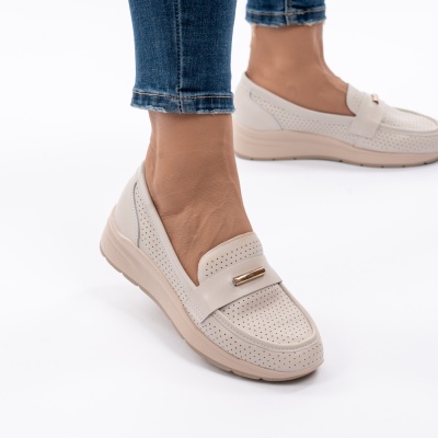 Pantofi Talpa Ortopedica Piele Naturala Q783 Bej