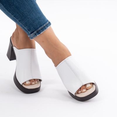 Pantofi Tip Papuci Piele Naturala Talpa Comoda AN2610-1 Alb