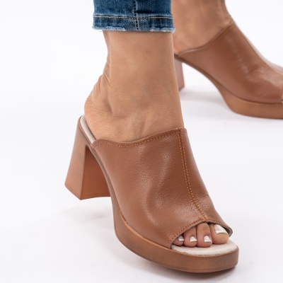 Pantofi Tip Papuci Piele Naturala Talpa Comoda AN2610-1 Camel