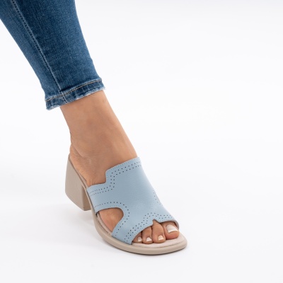 Pantofi Tip Papuci Piele Naturala Talpa Comoda AN2710-1 Blue