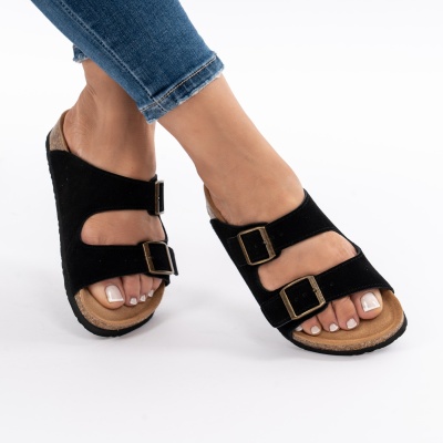 Pantofi Tip Papuci Piele Naturala Talpa Comoda KRS-02 Negru