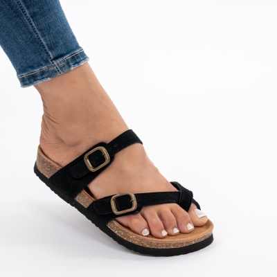 Pantofi Tip Papuci Piele Naturala Talpa Comoda KRS-03 Negru