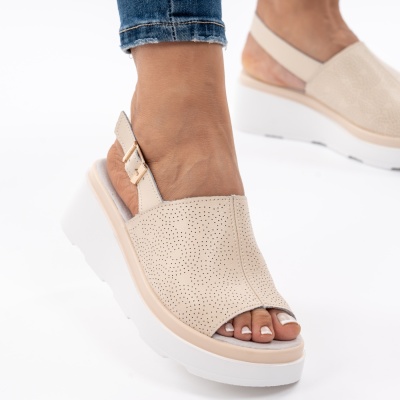 Pantofi Tip Sandale Piele Naturala Talpa Comoda AN111 Bej