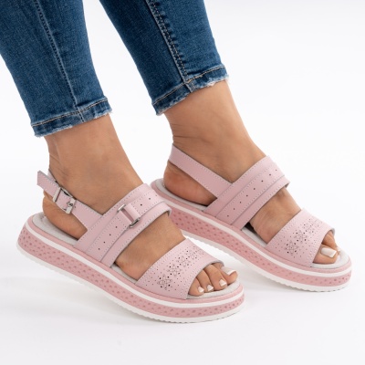 Pantofi Tip Sandale Piele Naturala Talpa Comoda AN133 Roz