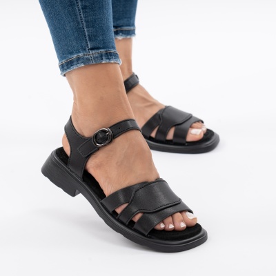 Pantofi Tip Sandale Piele Naturala Talpa Comoda F002-544 Negru