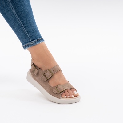 Pantofi Tip Sandale Piele Naturala Talpa Comoda F002-547 Kahki