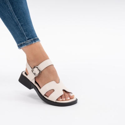 Pantofi Tip Sandale Piele Naturala Talpa Comoda JY6531 Bej