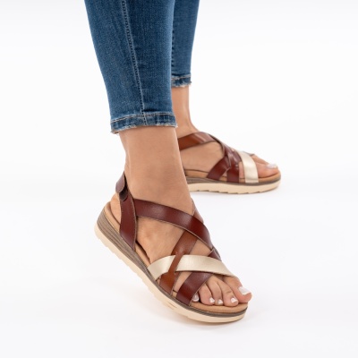 Pantofi Tip Sandale Piele Naturala Talpa Comoda OD924 Camel
