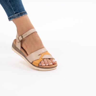 Pantofi Tip Sandale Piele Naturala Talpa Comoda OD928 Bej