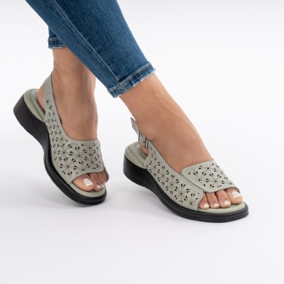 Pantofi Tip Sandale Piele Naturala Talpa Comoda T-8027 Verde