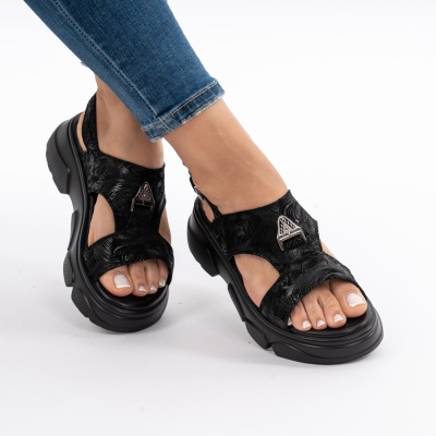Pantofi Tip Sandale Piele Naturala Talpa Comoda T-8048 Negru