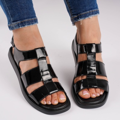 Sandale Piele Naturala Talpa Joasa Negre T6030