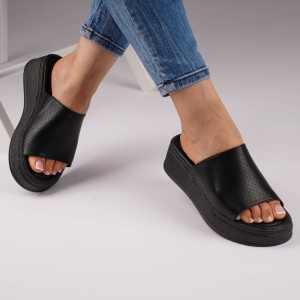 Sandale Tip Papuci Piele Naturala Talpa Groasa Negru F001-861
