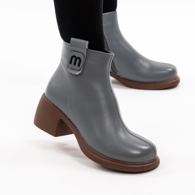 Botine Piele Naturala Gri 6606