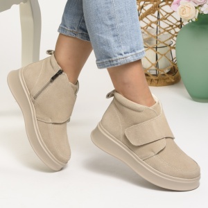 Ghete Imblanite Piele Naturala Intoarsa Bej T3085