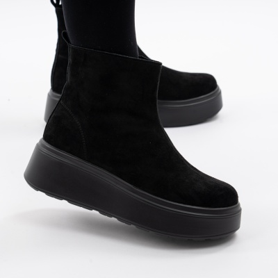 Ghete Imblanite Piele Naturala Intoarsa Sued Talpa Comoda Negru 151
