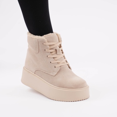Ghete Imblanite Piele Naturala Intoarsa Talpa Comoda Bej T7018