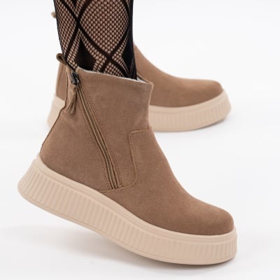 Ghete Imblanite Piele Naturala Intoarsa Talpa Comoda Kahki T7007