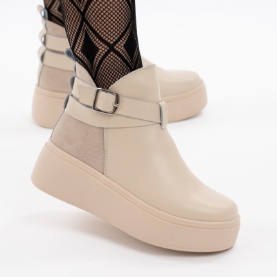Ghete Imblanite Piele Naturala Talpa Comoda Bej T7000