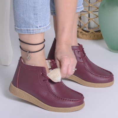 Ghete Imblanite Piele Naturala Visiniu 9602-2