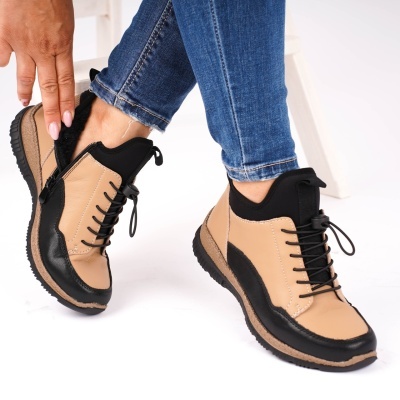Ghete Piele Naturala Imblanite Talpa Bocanci Bej 2786