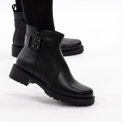 Ghete Piele Naturala Imblanite Talpa Bocanci Negre 159-1