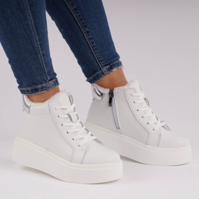 Ghete Piele Naturala Imblanite Talpa Casual Alb T7020