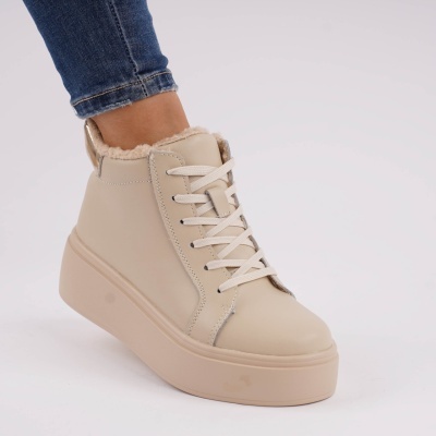 Ghete Piele Naturala Imblanite Talpa Casual Bej T7020