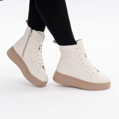 Ghete Piele Naturala Imblanite Talpa Comoda Bej F001-886
